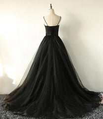 Charming Black Spaghetti Straps Sweetheart Tulle Evening Dresses Formal Dresses