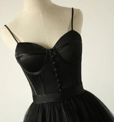 Charming Black Spaghetti Straps Sweetheart Tulle Evening Dresses Formal Dresses