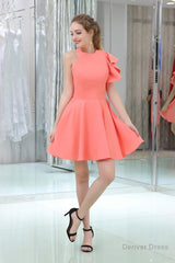 Watermelon Short Satin Backless Short Homecoming Dresses