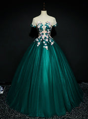 Wear a Classic Green Ball Gown Tulle Short Sleeve Appliques Quinceanera Dress