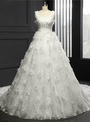 Wedding Dresses Chapel Train Tulle With Lace Appliques Ball Gown