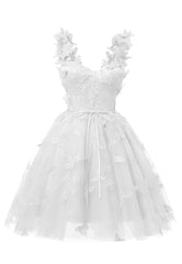 White 3D Butterfly Dantelă Aplicație Tulle Rochie de casă pentru adolescenți Sweetheart Mini Rochii de bal scurte