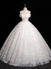 White 3D Flower Tulle Off the Shoulder Quinceanera Dresses