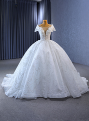 White Ball Gown Sequins Beading Wedding Dress