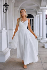 Vestidos de baile de chiffon branco vestidos de pescoço de pescoço A-line com tiras de espaguete