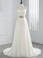 White Chiffon Sweetheart Neck Pleats Wedding Dresses With Crystal