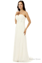 White Chiffon Sweetheart With Pleats Beading Bridesmaid Dresses