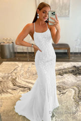 White Halter Backless Prom Dress