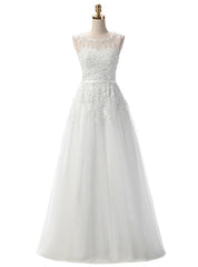 White Lace Beading Scoop Sleeveless Bridesmaid Dresses