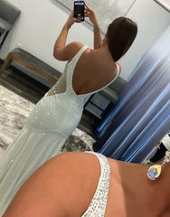 White Mermaid Beaded Prom Dresses