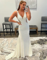 White Mermaid Beaded Prom Dresses