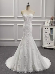 White Mermaid Lace Sweetheart Wedding Dresses