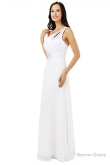 White One Shoulder Chiffon Pleats Beading Bridesmaid Dresses