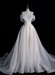 White Organza Off the Shoulder Pleats Wedding Dresses