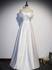 White Satin Off the Shoulder Beading Prom Dress