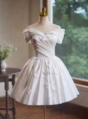 White Satin Off the Shoulder Butterfly Homecoming Dresses