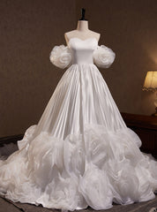 White Satin Sweetheart Pleats Wedding Dresses