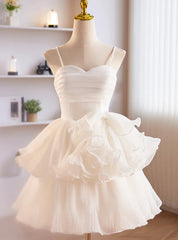 White Spaghetti Strap Tulle Homecoming Dresses