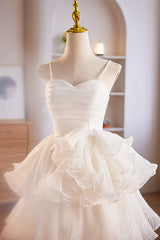 White Spaghetti Strap Tulle Short Prom Dresses, White A-Line Homecoming Dresses