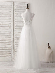 White Sweetheart Neck Tulle Beads Long Prom Dresses White Evening Dresses