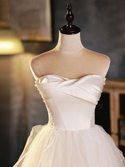 White Sweetheart Neck Tulle Short Prom Dresses, Light Champagne Homecoming Dresses