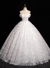 White Tulle 3D Flower Off the Shoulder Quinceanera Dresses