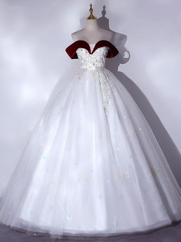 White Tulle Appliques Beading Quinceanera Dress