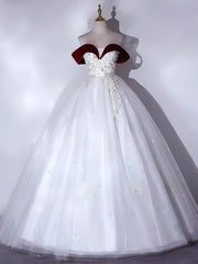 White Tulle Appliques Beading Quinceanera Dresses