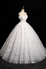 White Tulle Flowers Floor Length Prom Dresses, Beautiful A-Line Backless Sweet 16 Formal Dresses