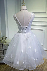 White Tulle Lace Short Prom Dresses Pageant Dresses, Cute Knee Length Party Dresses