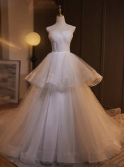 White Tulle Lace Strapless Pleats Wedding Dresses