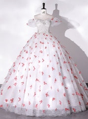 White Tulle Puff Sleeve Butterfly Appliques Quinceanera Dresses