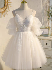 White Tulle Puff Sleeve Homecoming Dresses