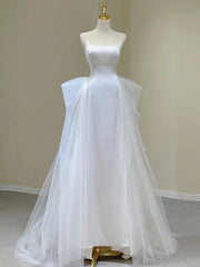 White Tulle Satin Spaghetti Straps Wedding Dresses