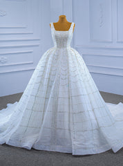 White Tulle Sequins Beading Heavy Work Wedding Dress