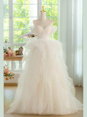 White Tulle Spaghetti Straps Pleats Beading Wedding Dresses