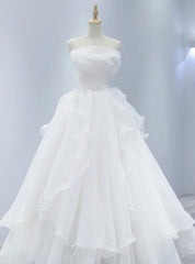 White Tulle Straples Pleats Wedding Dresses