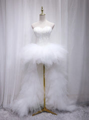 White Tulle Strapless Feather Wedding Dresses