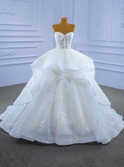 White Tulle Sweetheart Appliques Wedding Dresses