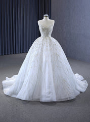 White Tulle Sweetheart Beading Wedding Dresses