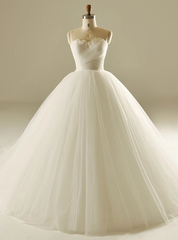 White Tulle Sweetheart Pleats Wedding Dresses