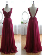 Backless Wine Red/Burgundy Chiffon Prom Dresses/Bridesmaid Dresses