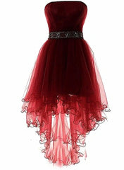 Wine Red Lovely High Low Tulle Homecoming Dresses, Cute Party Dresses