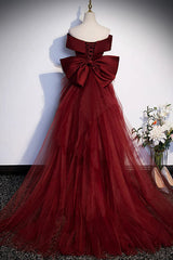 Wine Red Mermaid Long Prom Dresses, Off the Shoulder V-Neck Wedding Party Dresses