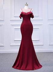 Wine Red Mermaid Off Shoulder Long Party Dresses, Off Shoulder Mermaid Prom Dresses