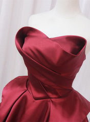 Wine Red Satin Long Party Dresses, A-line Wine Red Prom Dresses