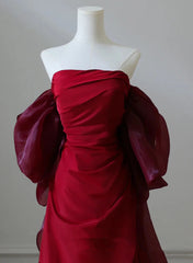 Wine Red Satin Scoop Long Formal Dresses, Wine Red Long Evening Dresses Prom Dresses