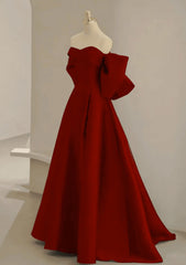 Wine Red Satin Sweetheart Long A-Line Prom Dresses, Wine Red Evening Dresses