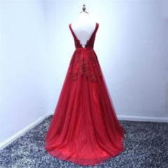 Wine Red V-neckline Tulle Long Prom Dresses, Dark Red Floor Length Party Dresses, Bridesmaid Dresses