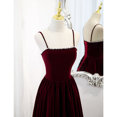 Wine Red Velvet Short Simple Wedding Party Dresses, Dark Red Homecoming Dresses